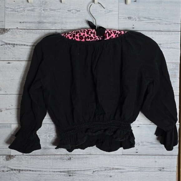 Vintage Black Sunflower Embroidered Off The Shoulder 3/4 Sleeve Crop Top - Picture 2 of 6